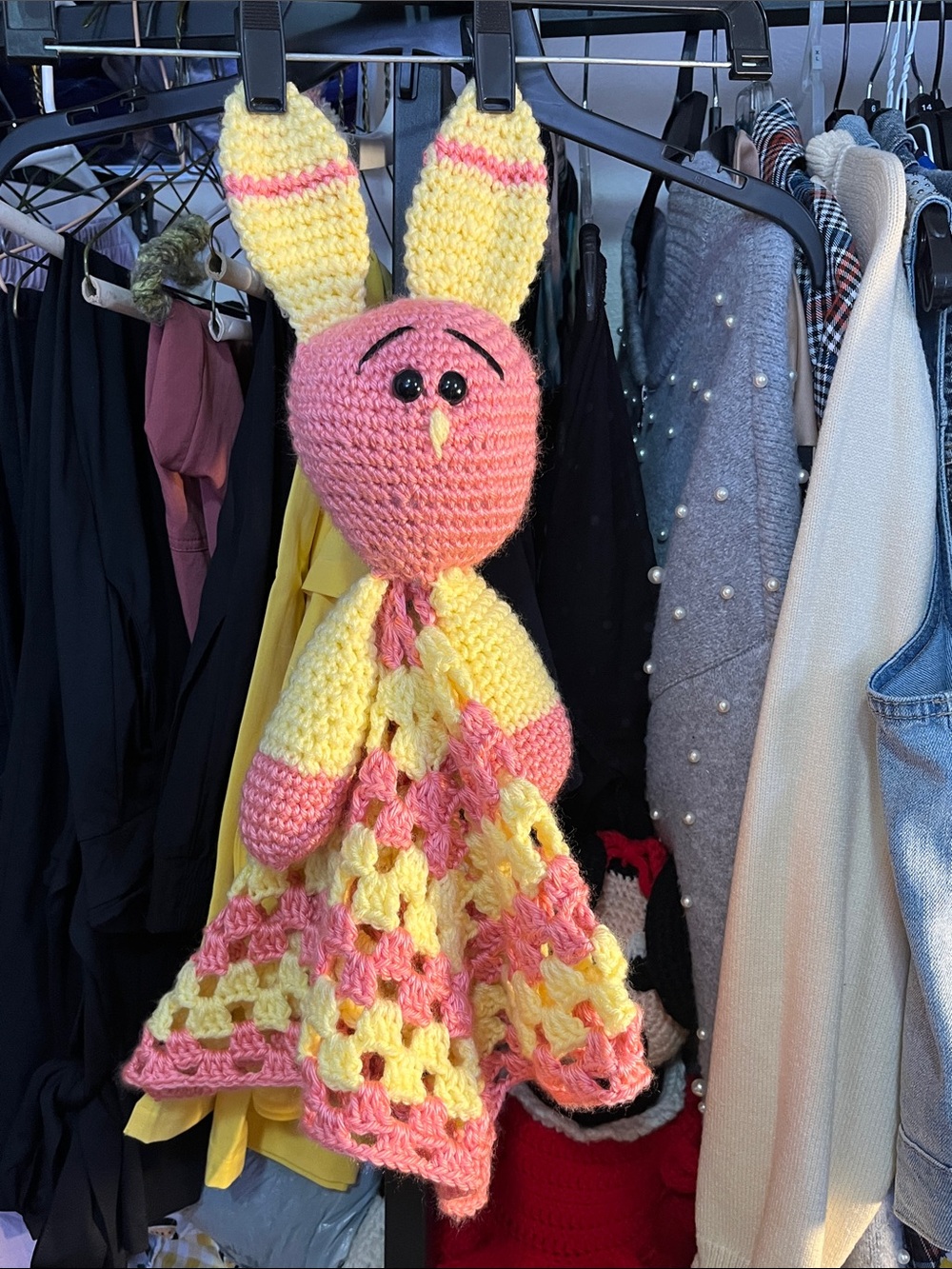 Hand Crafted Yellow and Pink Crochet Bunny Lovey